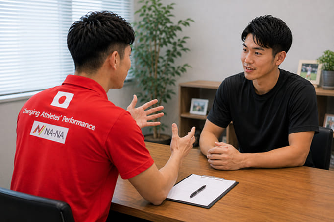 対面でメンタルサポートの相談をしている様子